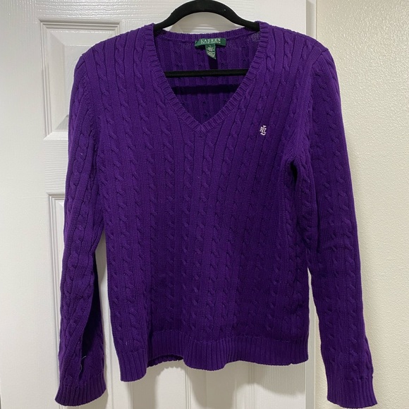 Lauren Ralph Lauren purple V Neck Sweater - Women’s Large - Picture 1 of 4